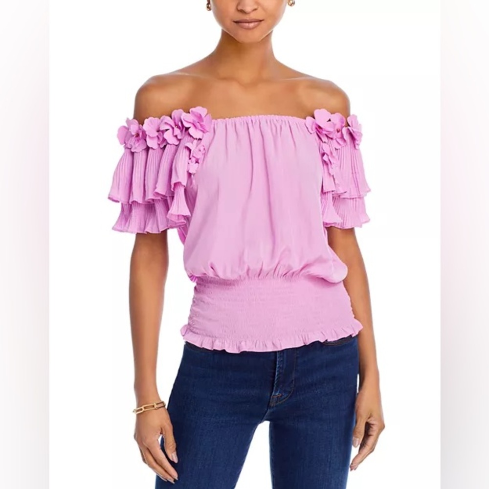 NWT‎ Ramy Brook Braelynn Ruffle Top $365 Lavender PNKO XS